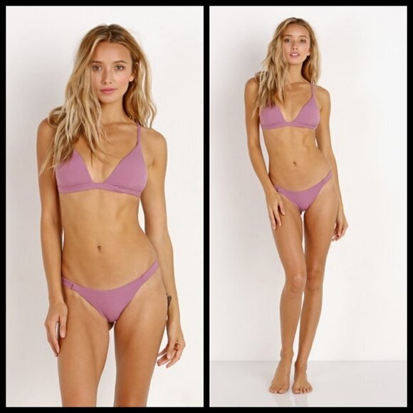 💕VITAMIN A💕 Rose Rib Moss Bikini Top ~ Ribbed Textured Dusty Rose 12 D XL NWOT - Picture 8 of 16